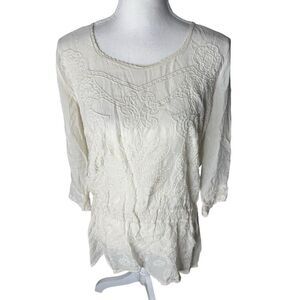 Johnny Was Off White Embroidered Lace Tunic Blouse Size S Fairy Whimsy